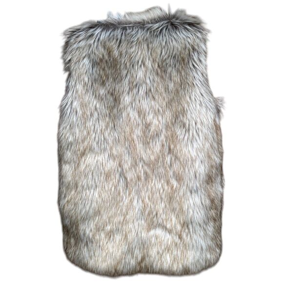 Rachel Zoe Size M Silver Faux Fox Fur Fluffy Hook Closure Vest Jacket Mob wife - Picture 3 of 15